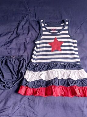 Place Navy and White Striped Tank Dress with Pink Heart Print